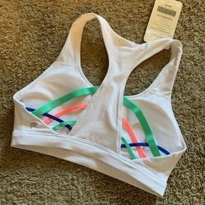 New With Tags White Rainbow Fabletics Sports Top Bra XS Extra Small
